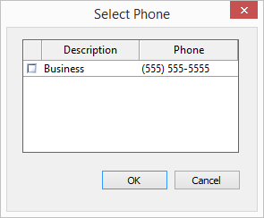 SMS phone selection dialog.