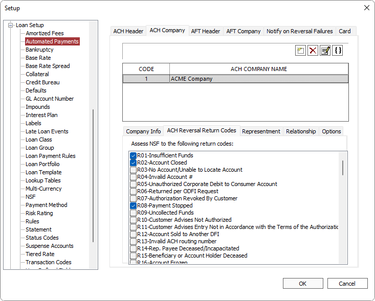 ach transaction codes list